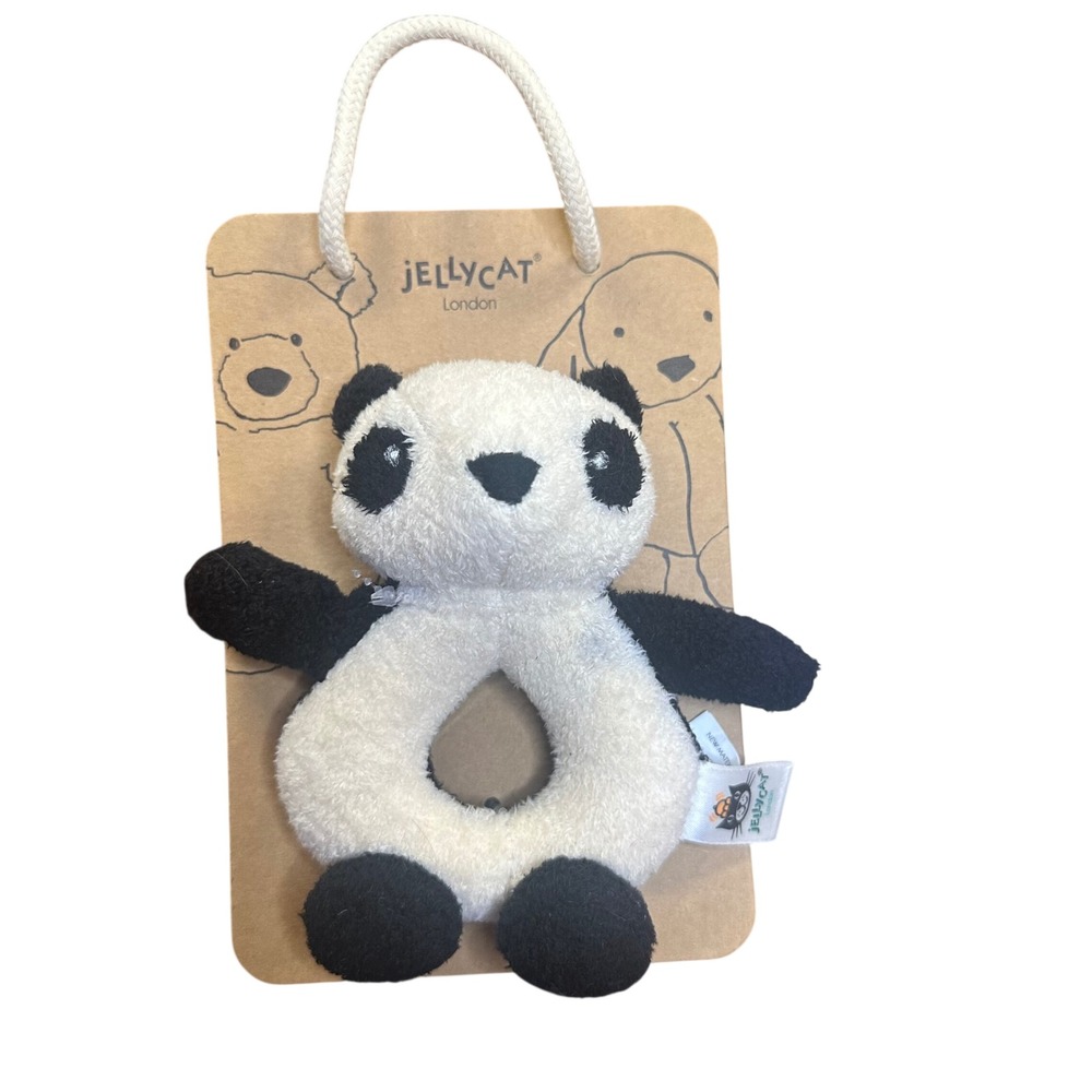 NWT HTF Retired Jellycat Pippet Panda Grabber Rattle Black White Plush Baby Toy